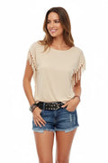 plus size tassel t shirt cotton polyester blend comfortable fit