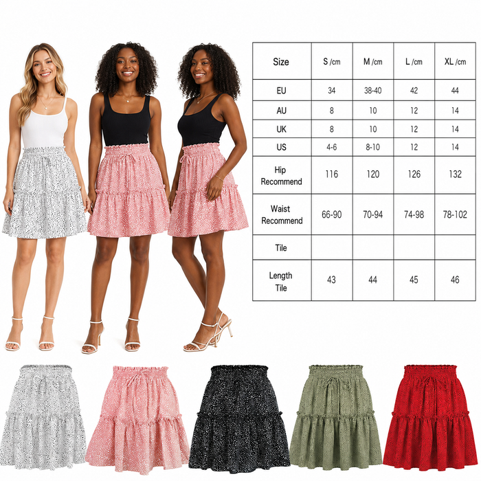 Polka Dot Pleated Skirt - Printed Chiffon Everyday Look