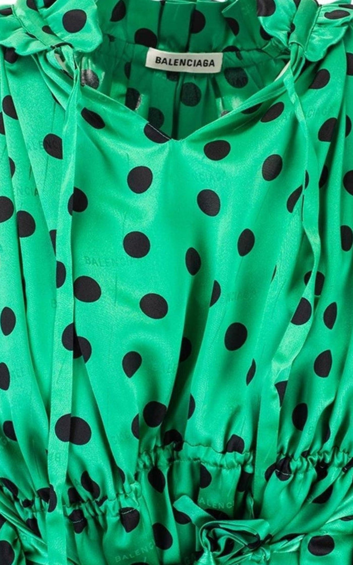 Balenciaga Polka Dot Print Long Sleeve Logo Jacquard Babydoll Dress - Runway Catalog
