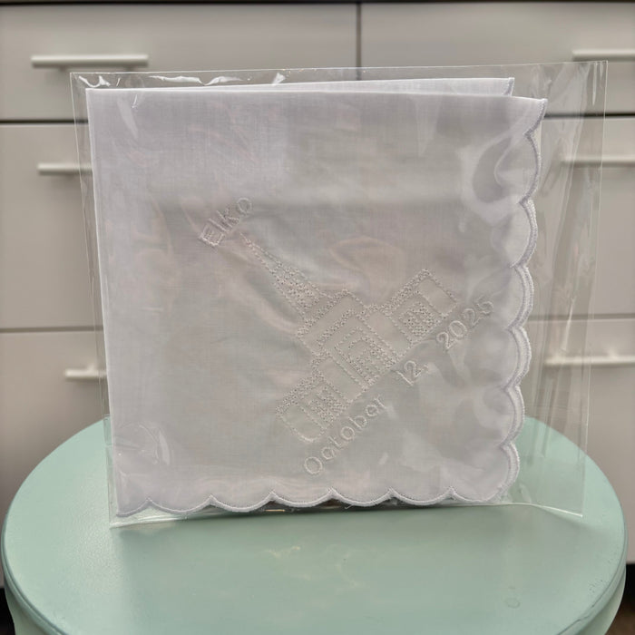 White hankie with embroidery.