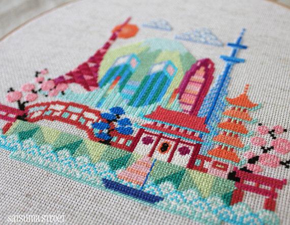 Pretty Little Tokyo Cross Stitch Pattern-Stitched Modern