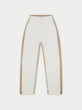 PU SPLICED DENIM JEANS - OFF WHITE/BEIGE