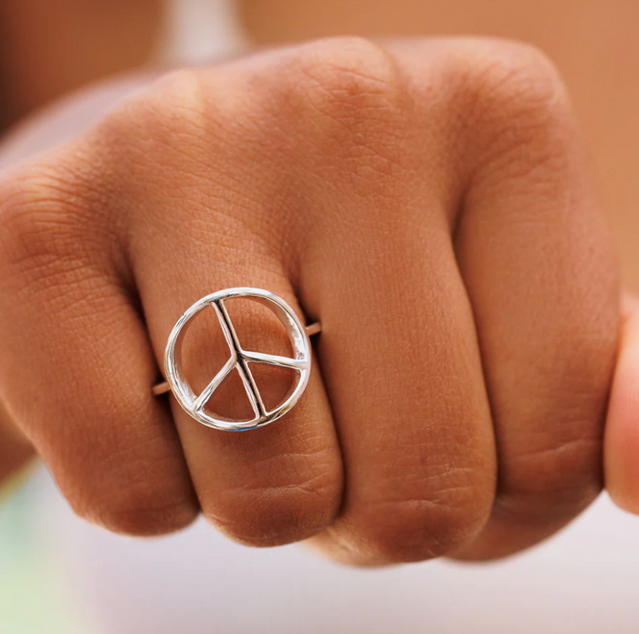 Pura Vida Peace Sign Ring - Pine & Moss