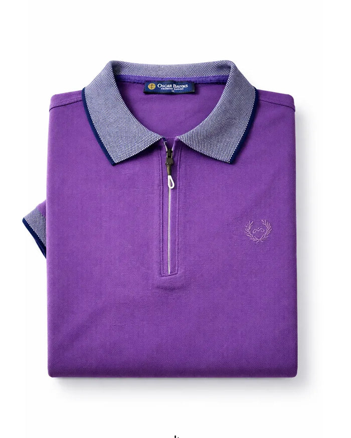 Purple Classic Polo T-Shirt With Contast Collar-Makrom