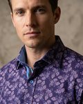Purple Floral Print Shirt with Matching Handkerchief