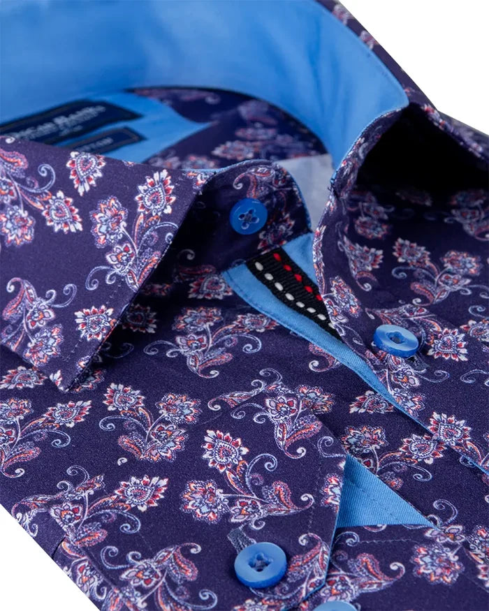 Purple Floral Print Shirt with Matching Handkerchief-Makrom