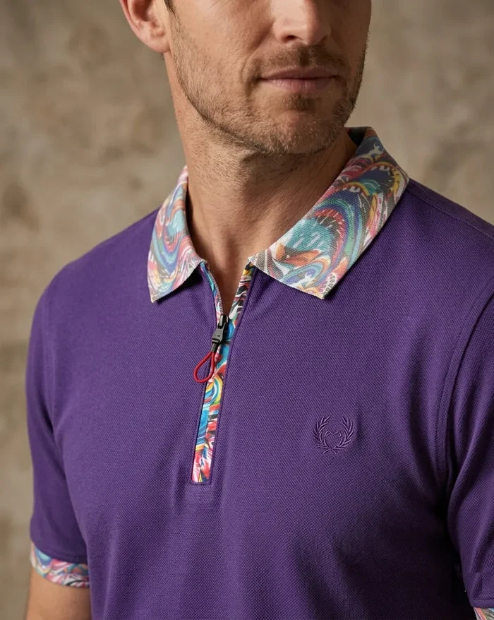 Purple Polo T-Shirt With Paisley Collar