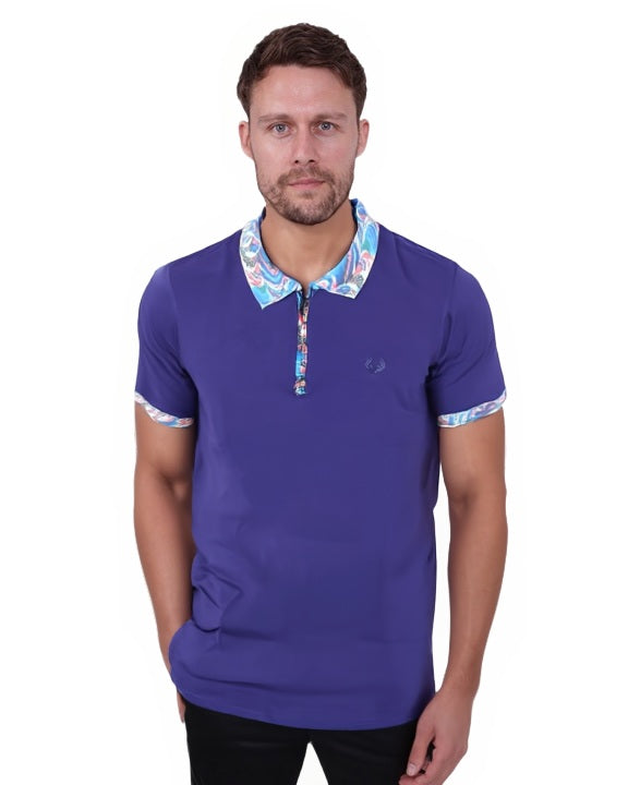 Purple Polo T-Shirt With Paisley Collar-Makrom