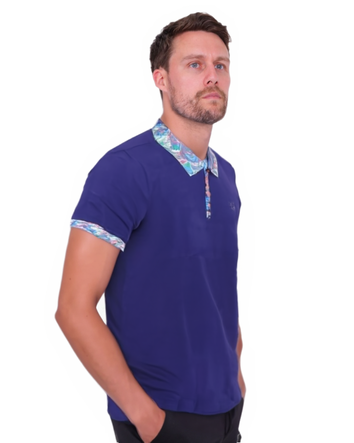 Purple Polo T-Shirt With Paisley Collar-Makrom