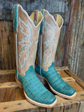 R. Watson Turquoise Nubuck Caiman Belly Western Boot