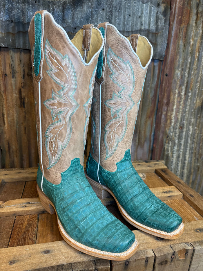 R. Watson Turquoise Nubuck Caiman Belly Western Boot