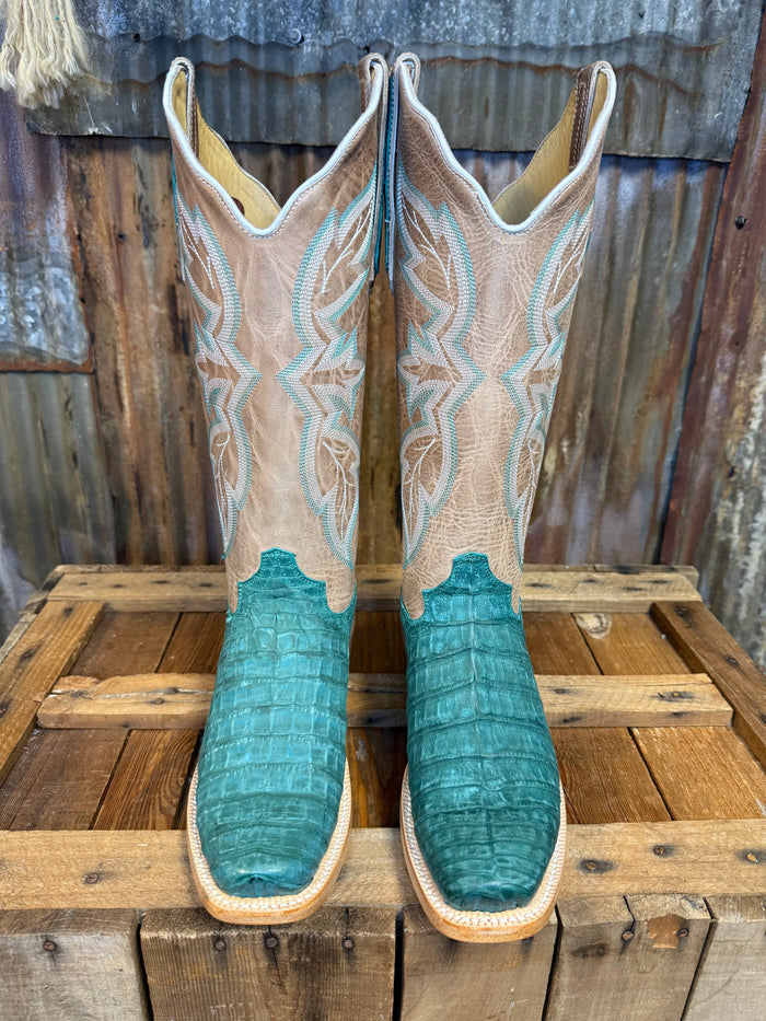 R. Watson Turquoise Nubuck Caiman Belly Western Boot