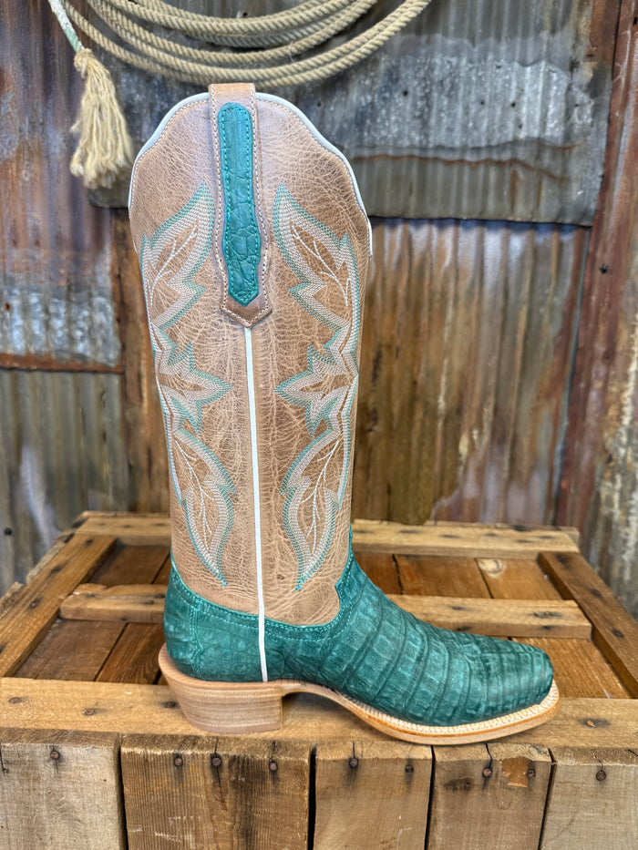 R. Watson Turquoise Nubuck Caiman Belly Western Boot
