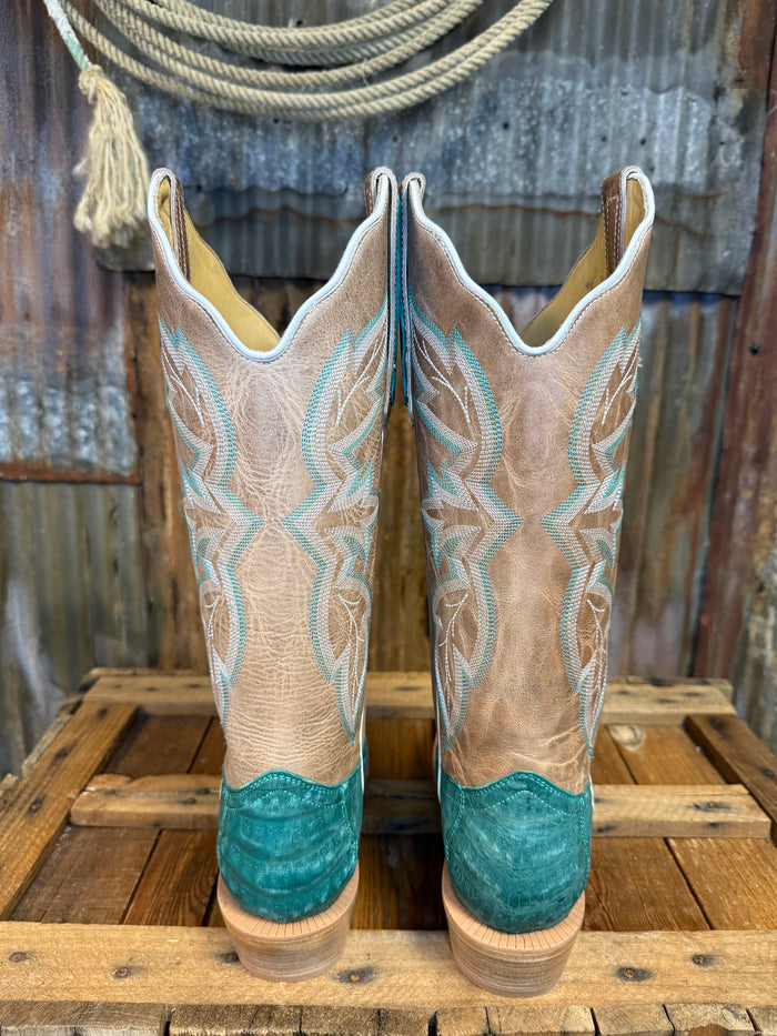 R. Watson Turquoise Nubuck Caiman Belly Western Boot