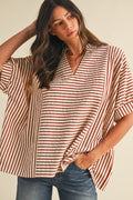 rust striped oversized fit fall top