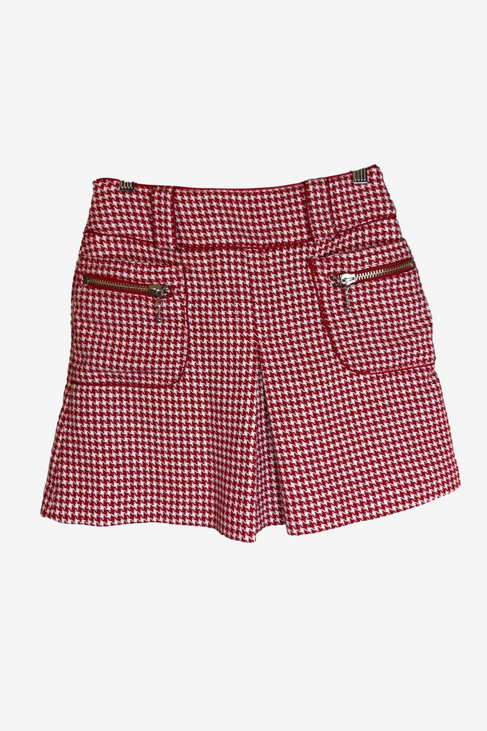 Red Houndstooth Mini Skirt