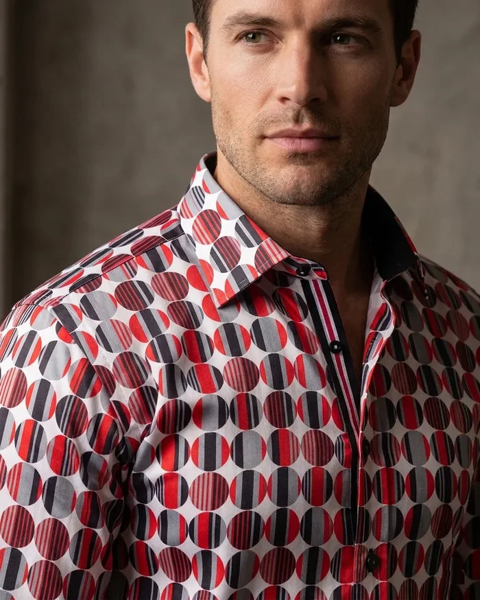 Red Stylish Circle Print Shirt