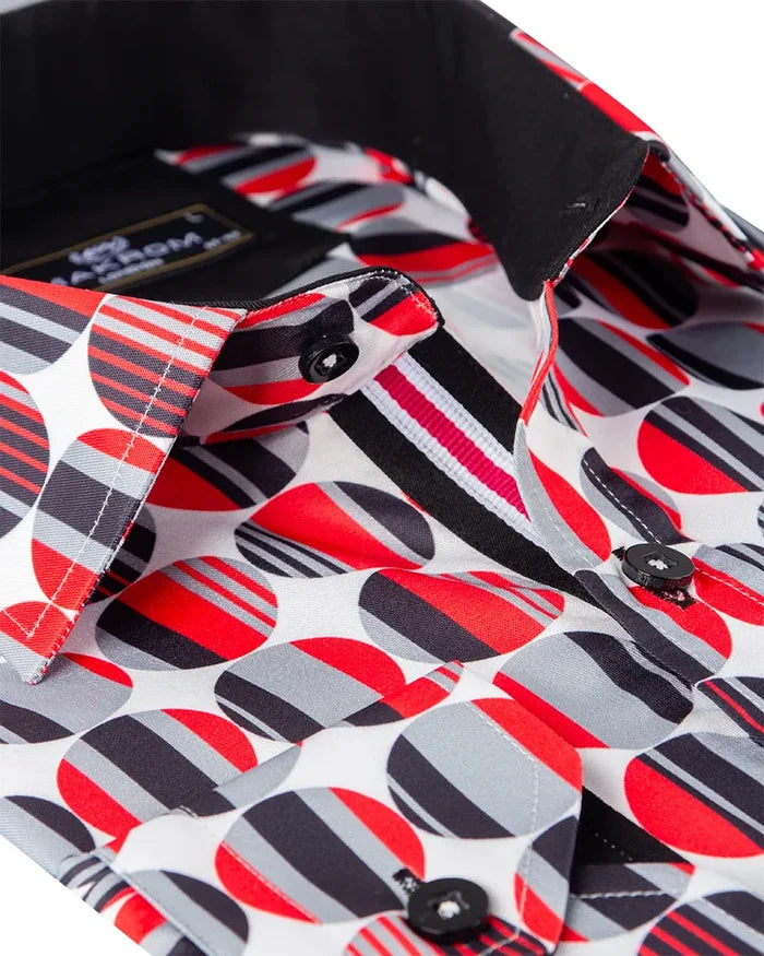 Red Stylish Circle Print Shirt-Makrom