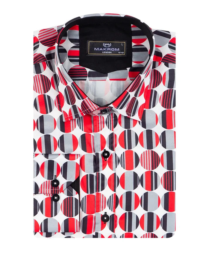 Red Stylish Circle Print Shirt-Makrom