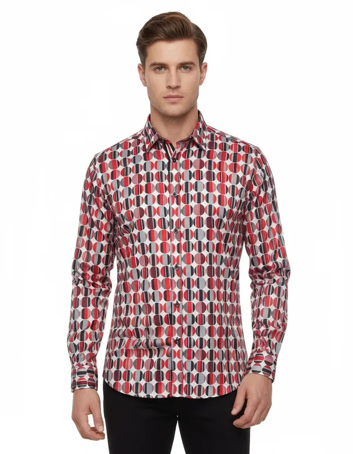 Red Stylish Circle Print Shirt-Makrom