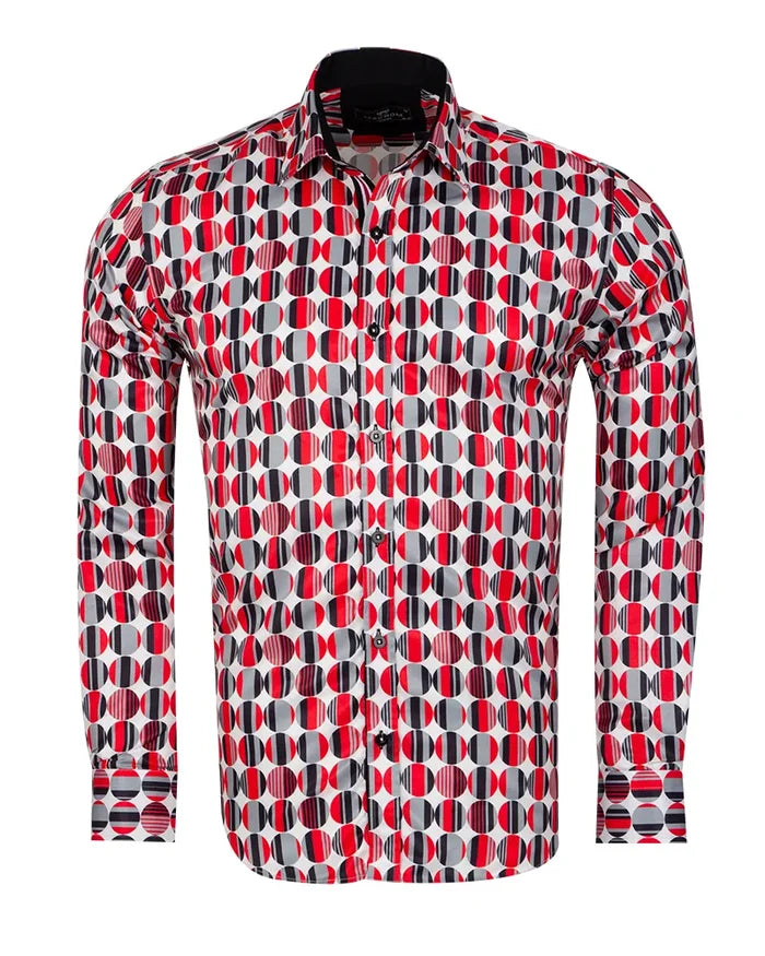 Red Stylish Circle Print Shirt-Makrom
