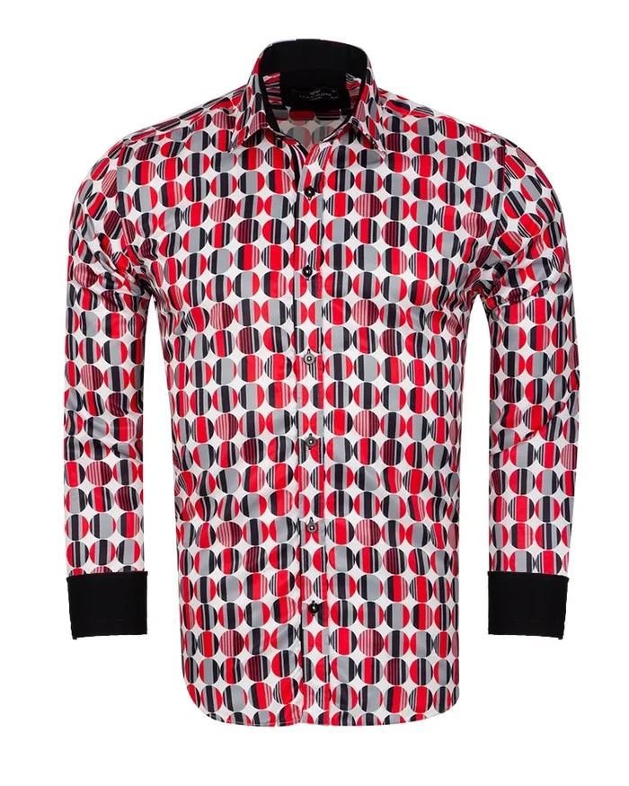 Red Stylish Circle Print Shirt-Makrom