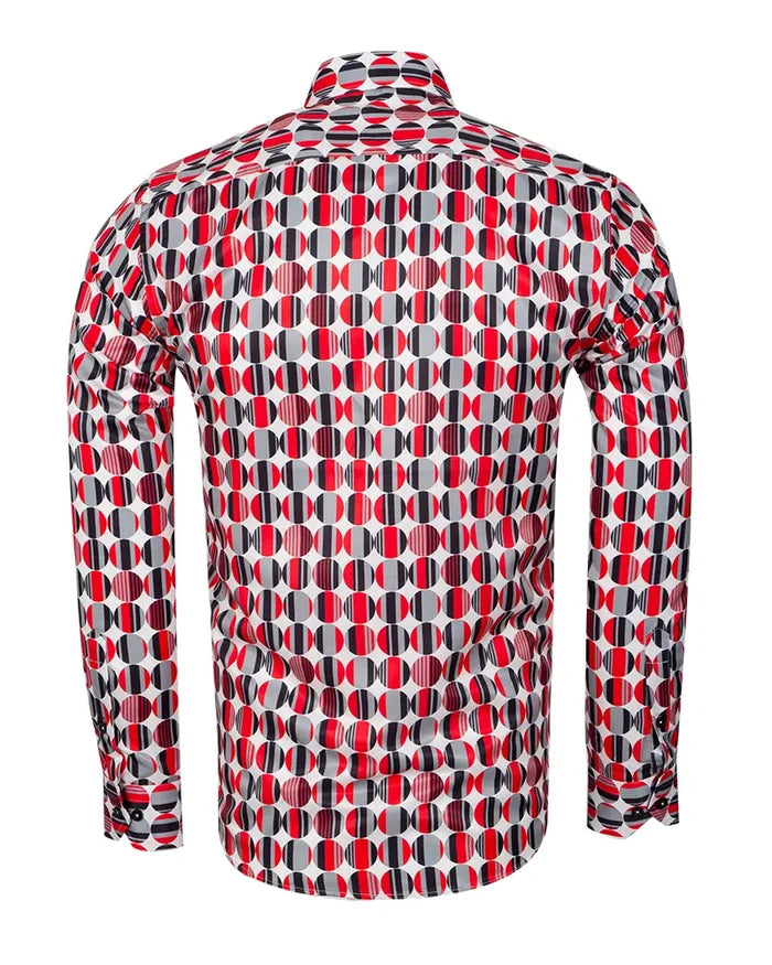 Red Stylish Circle Print Shirt-Makrom