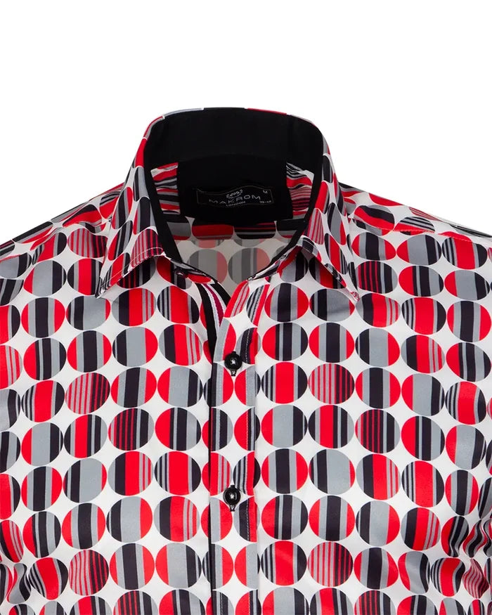 Red Stylish Circle Print Shirt-Makrom