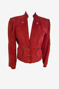 Red Suede Cropped Jacket With Heart Pockets