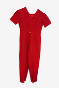 Red Textured Knit Jumpsuit
