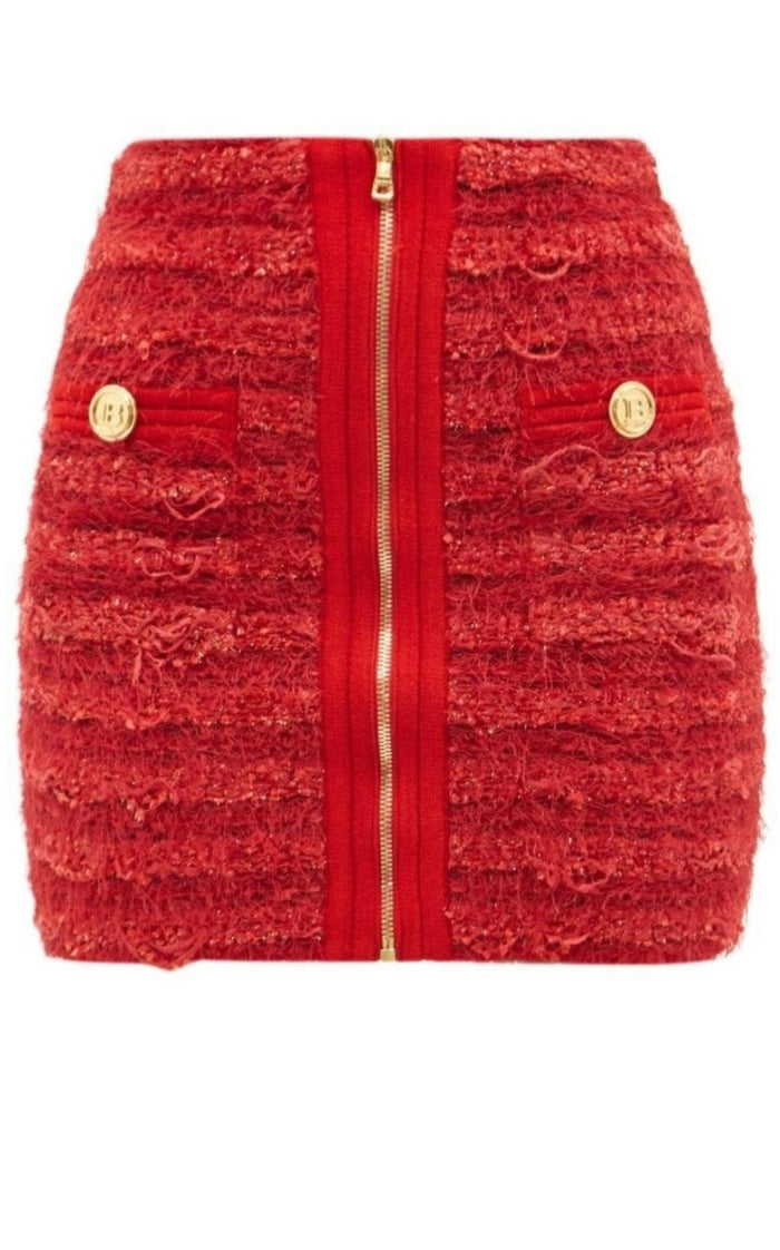 Balmain Zipped Tweed Mini Skirt - Runway Catalog