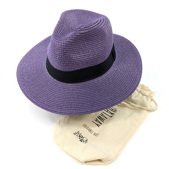 Regal Purple Panama Foldable Hat with Black Ribbon (57cm)