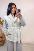 white puffer sherpa lined vest