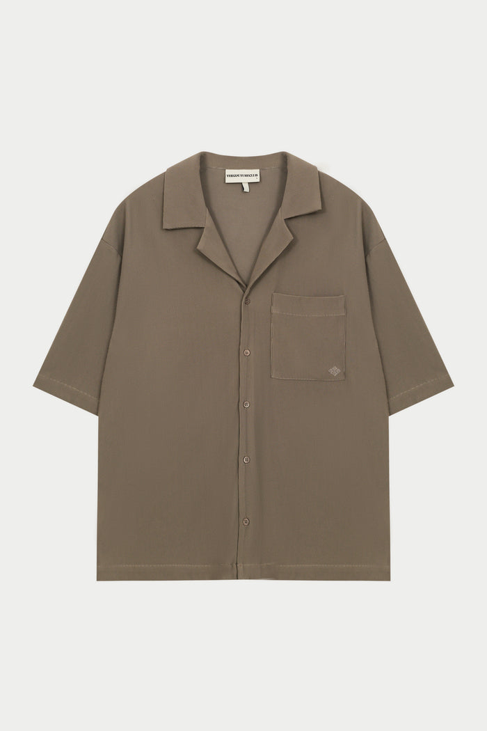 RIB BUTTON THROUGH SHIRT - MINK