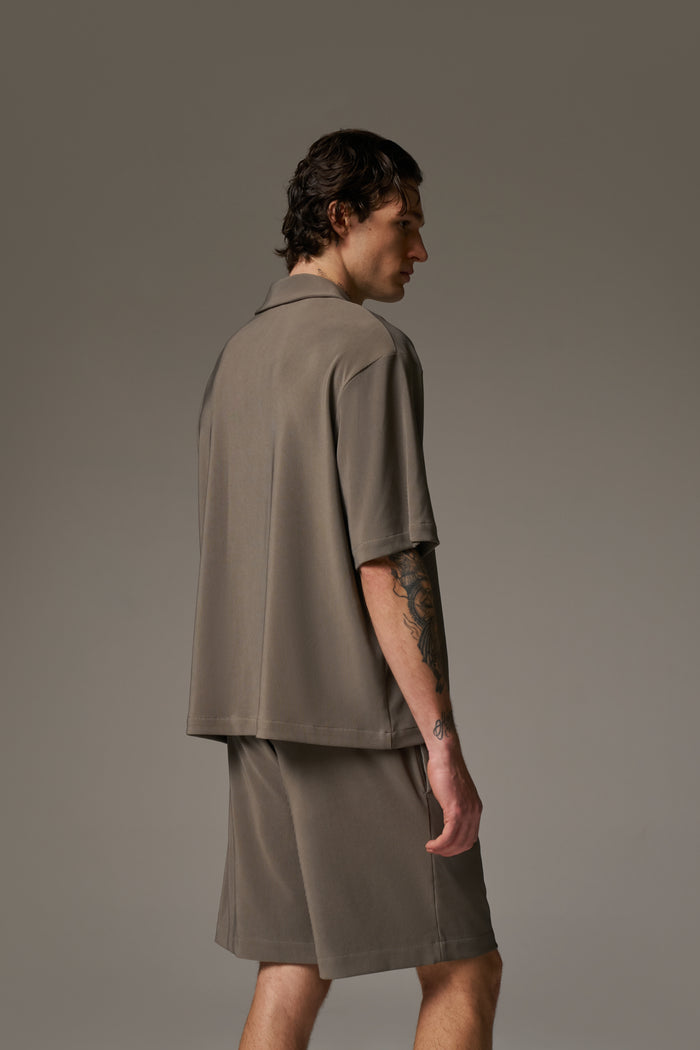 RIB BUTTON THROUGH SHIRT - MINK