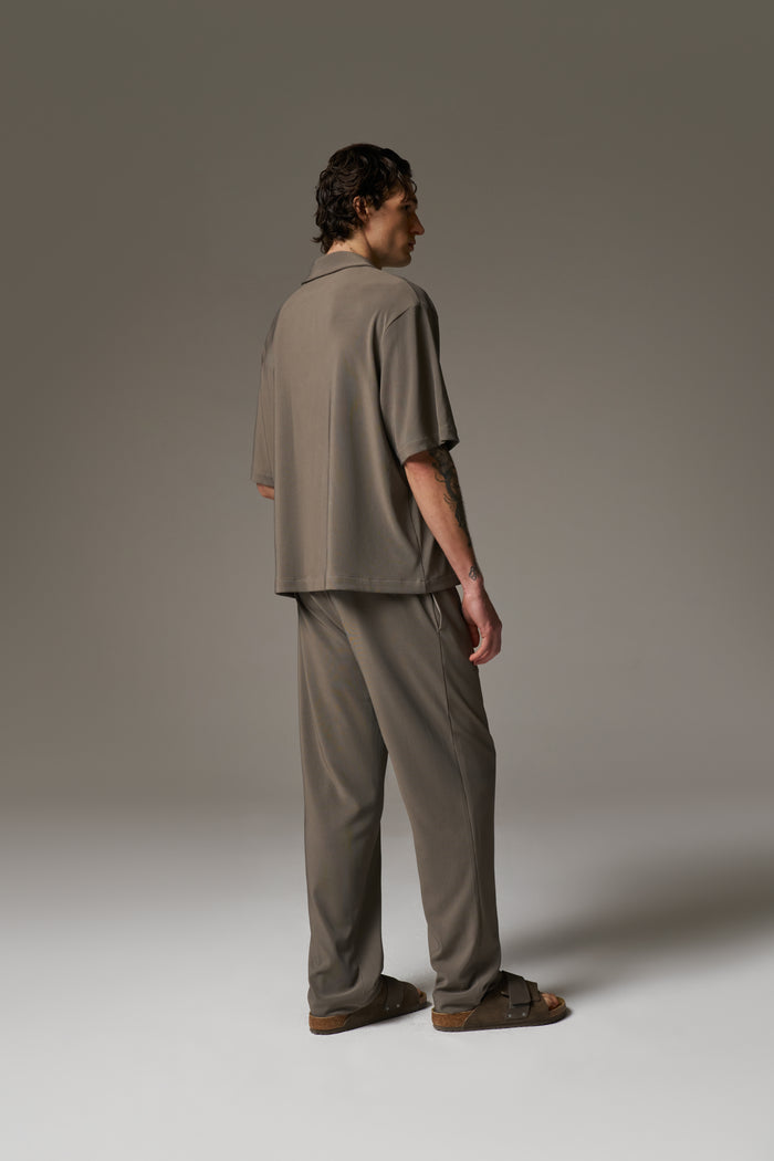 RIB BUTTON THROUGH SHIRT - MINK
