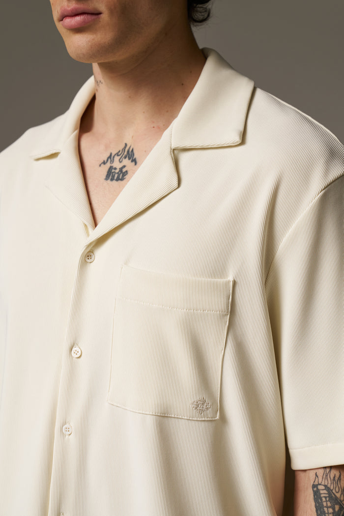 RIB BUTTON THROUGH SHIRT - OFF WHITE