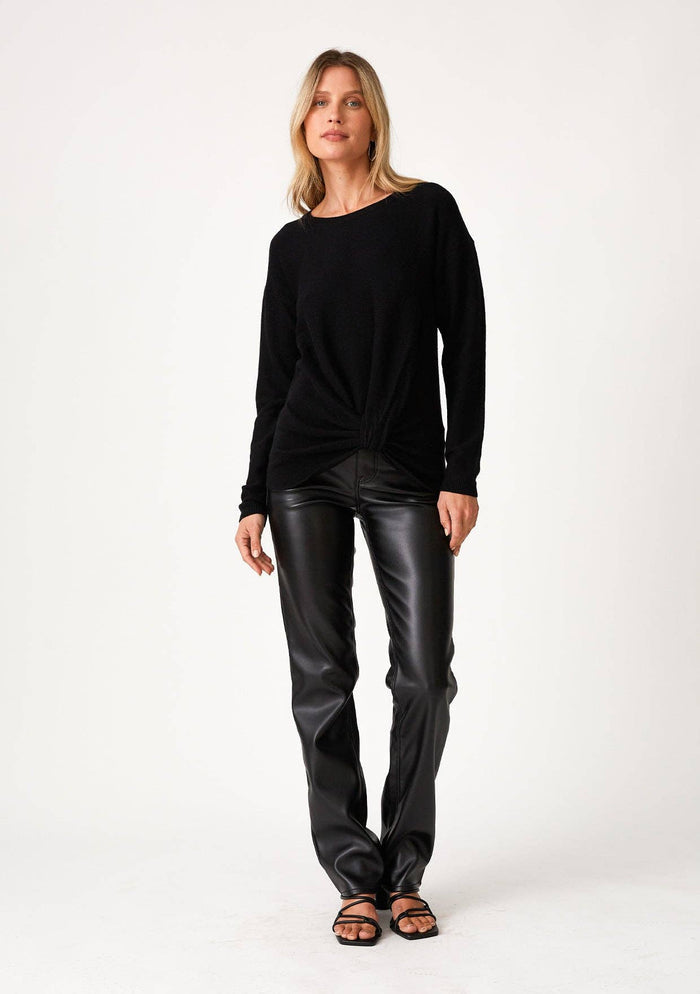Rib Knit Long Sleeve Twist Front Pullover Sweater