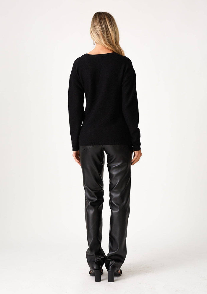 Rib Knit Long Sleeve Twist Front Pullover Sweater