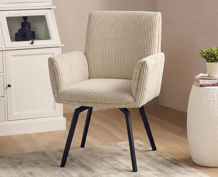 Ripple Ridge Radiance Dining Chair – Modern Upholstered Dining Chair for Home & Café Beige White