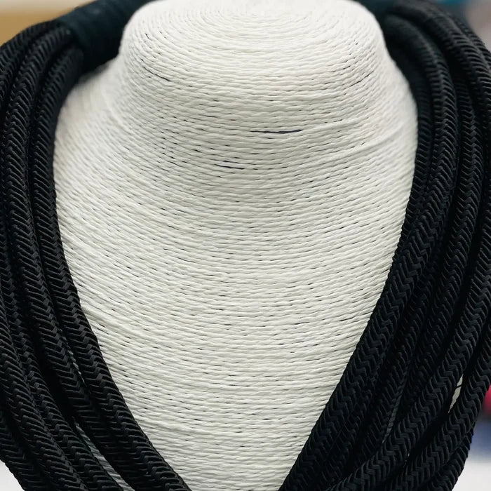 black layered rope slub necklace