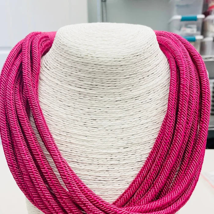 layered rope slub necklace magenta pink