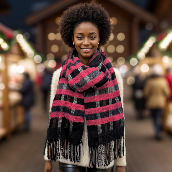 Ruen - Check Unisex Scarf (60x200cm) - Black/Pink