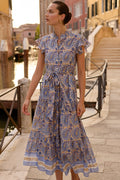 Ruffle Collar Button Maxi- Izmir Blue