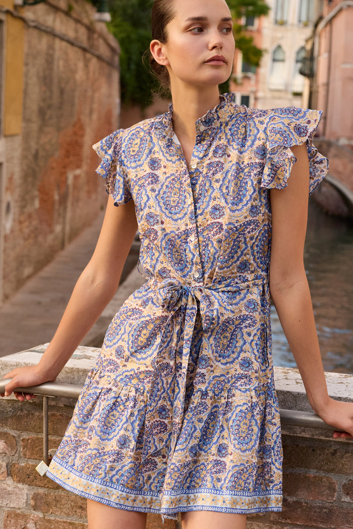 Ruffle Collar Button Mini- Izmir Blue