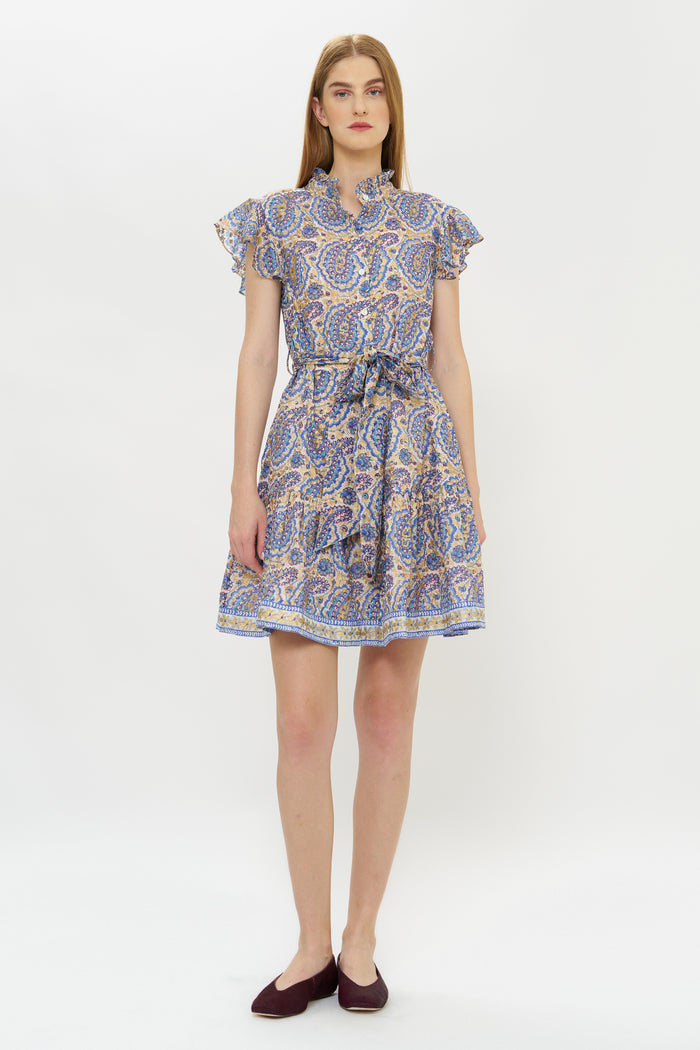 Ruffle Collar Button Mini- Izmir Blue