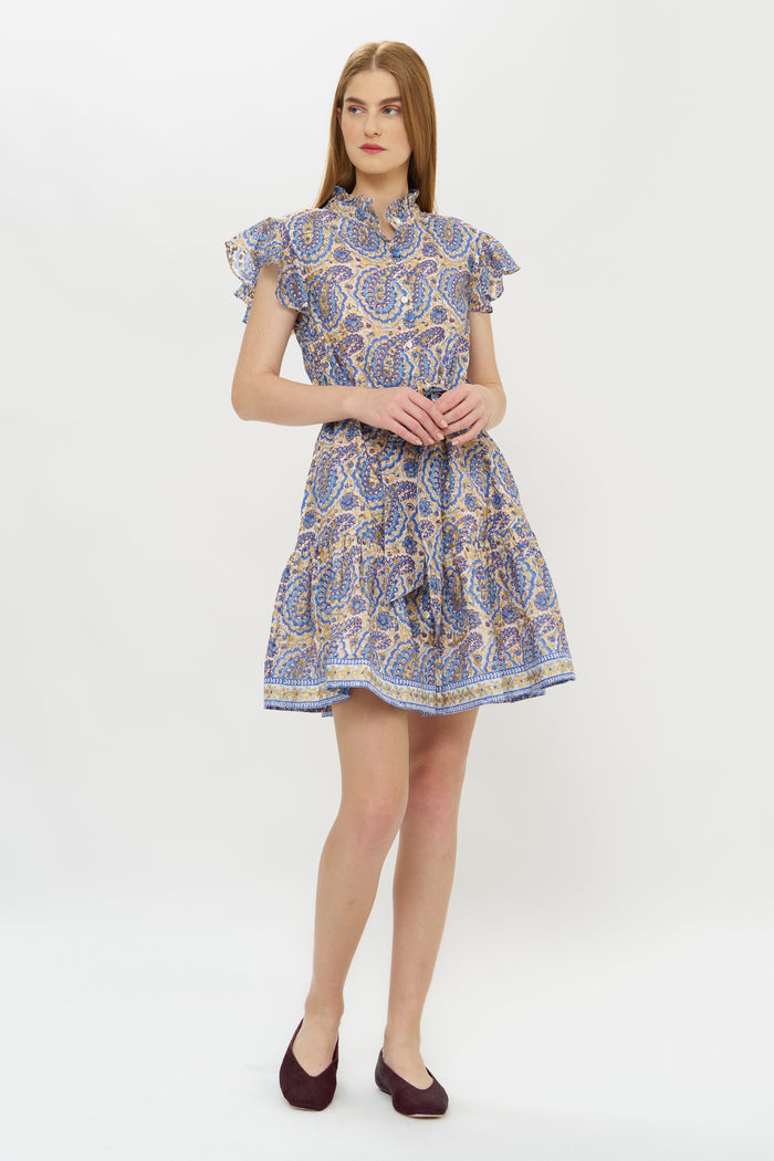 Ruffle Collar Button Mini- Izmir Blue