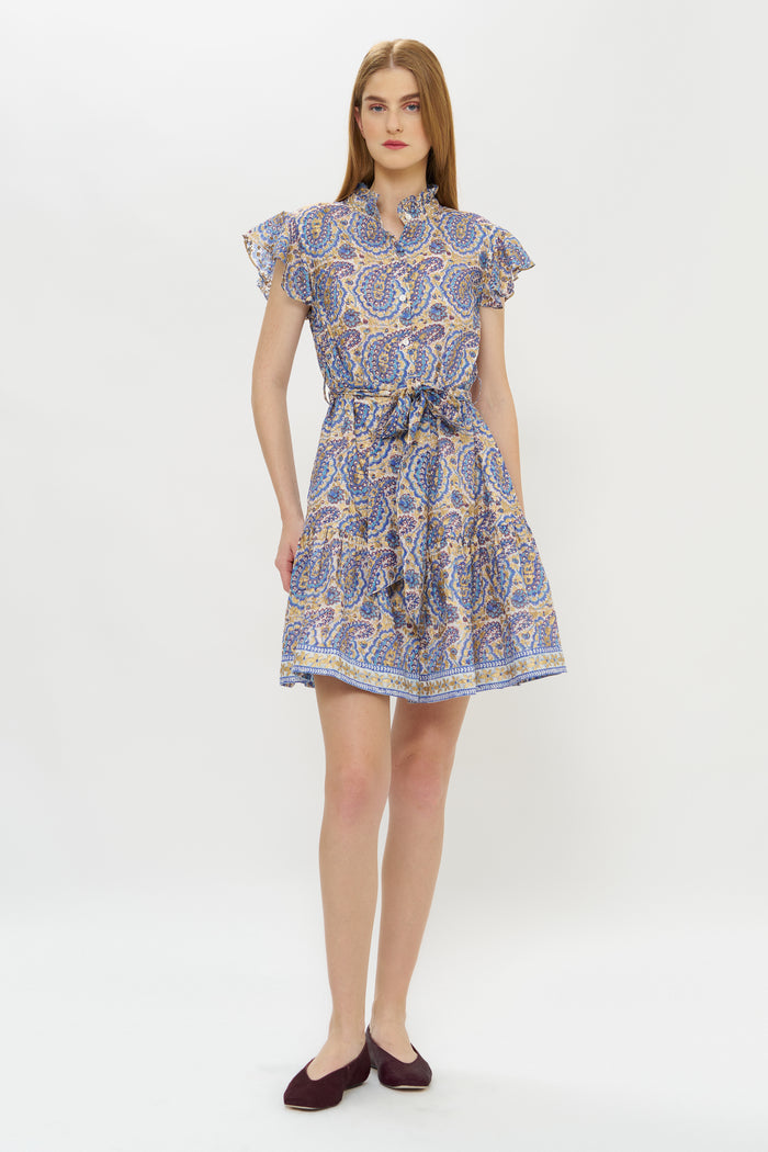 Ruffle Collar Button Mini- Izmir Blue
