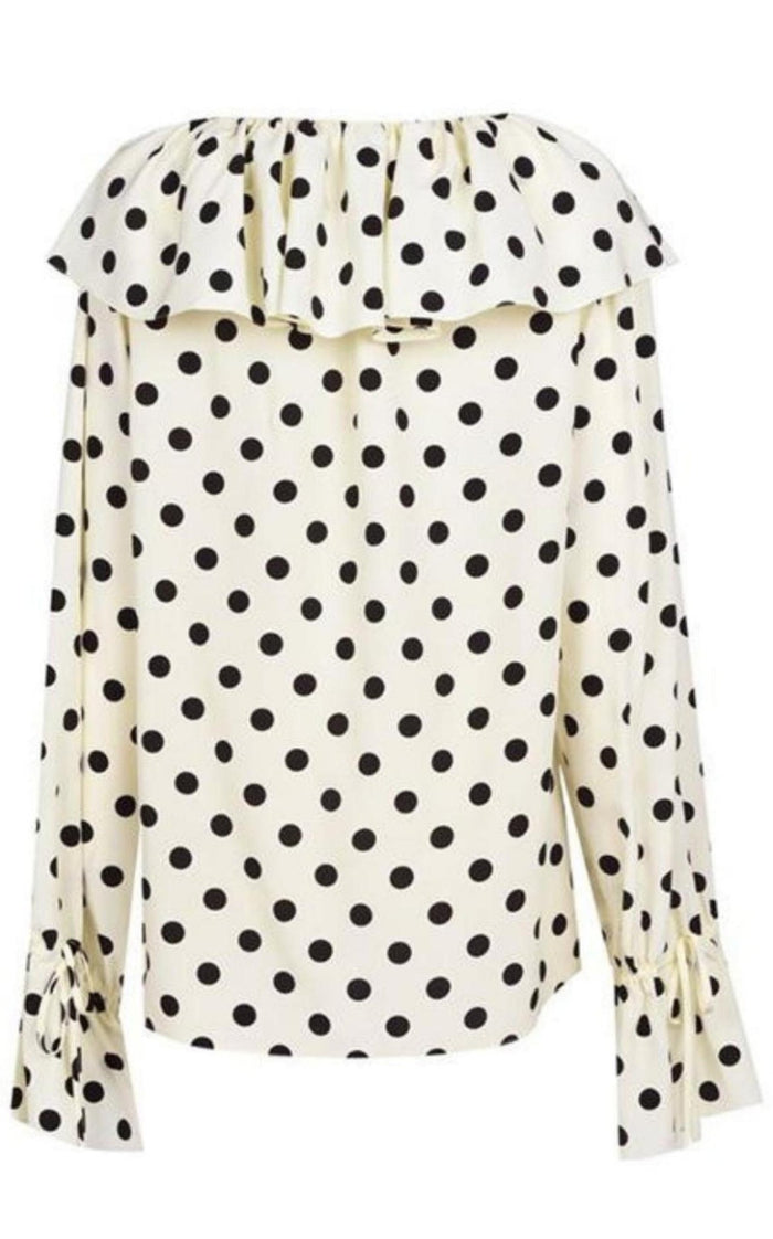 Saint Laurent Ruffle - collar Polka - dot Print Silk Blouse - Runway Catalog