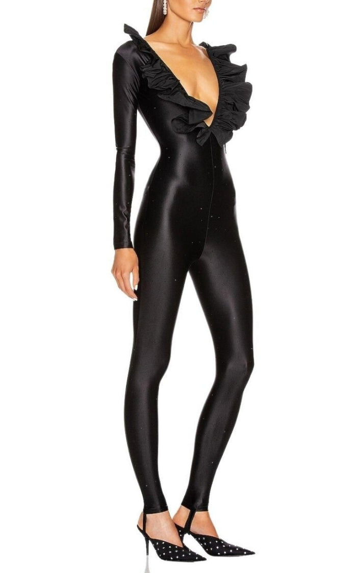 Alessandra Rich Ruffle Crystal Jumpsuit - Runway Catalog